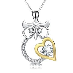 Brand new owl & heart sterling silver pendant.